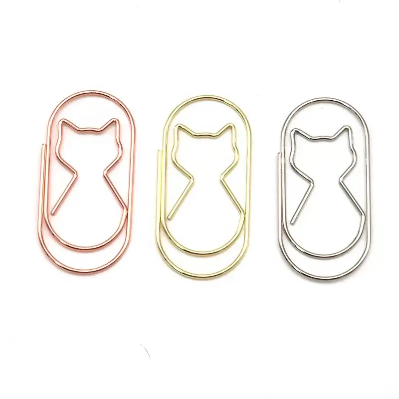 New cute creative Love heart cat star Moon shaped paperclips stainless steel paper clips holder