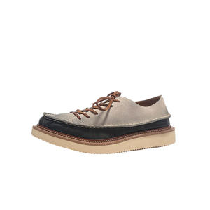 Chaussures pour hommes, bottes de travail d'automne pour hommes, style coréen, chaussures en cuir décontractées à bout large, tendance, design rétro britannique à deux tons - Product Image 5