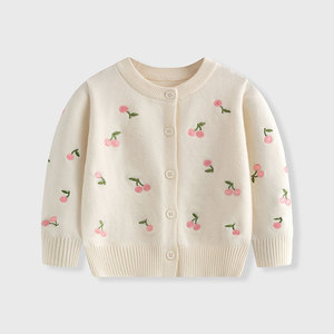 Cardigan en tricot pour filles, idéal pour l'hiver, avec décorations cerises, manteau chaud en coton pour bébés et tout-petits, vente en gros - Product Image 2