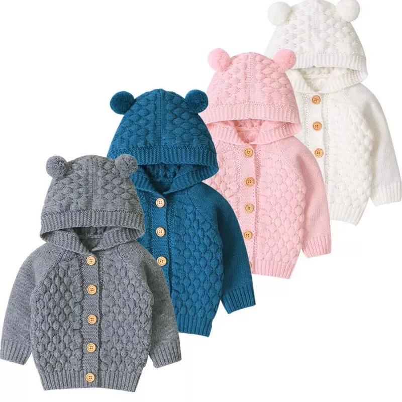 Hooded Knitted Warm Coat Outerwear Toddler Sweaters Wholesale For Cute Boys Girls Kids Baby