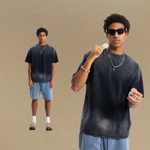 여름 트렌디 유니섹스 반팔 티셔츠 아메리칸 빈티지 스타일 레트로 솔리드 100% 코튼 니트 루즈 블랭크 디지털 - Product Image 2