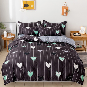 Ensemble de literie <span class=keywords><strong>noir</strong></span> à imprimé cœur, drap de lit King Size, housse de couette - Product Image 2