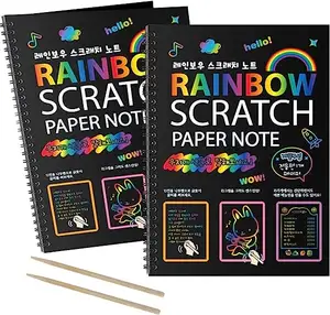 Rainbow Scratch Art Book mit Schablonen Holz stift-Black Scratch Art Paper Activity Notebook Kunst handwerk für Kinder Party