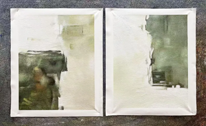 Ensemble <span class=keywords><strong>de</strong></span> 2 peintures abstraites vertes et blanches à l'huile <span class=keywords><strong>sur</strong></span> toile Texture vert foncé <span class=keywords><strong>peinture</strong></span> verte sauge décoration murale abstraite moderne - Product Image 3