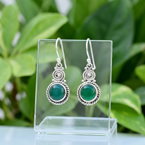 Boucles d'oreilles en onyx vert naturel, argent sterling 925, pierres précieuses faites à la main, forme de goutte, bijoux vintage bohèmes de luxe pour femmes - Product Image 1