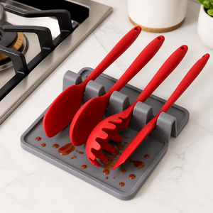 Supporto in Silicone per Utensili da <span class=keywords><strong>Cucina</strong></span> da Appoggio 13,8 cm con Vassoio Raccogligocce, <span class=keywords><strong>Porta</strong></span> Cucchiai, Spatole e <span class=keywords><strong>Mestoli</strong></span> per Utensili da <span class=keywords><strong>Cucina</strong></span> Organizzati - Product Image 6