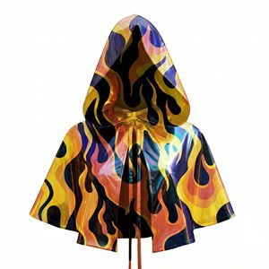 Cape à capuche réactive aux UV, brillante, métallique, holographique, pour adulte, pour fêtes, clubs, cosplay, carnaval, déguisements de diable - Product Image 5