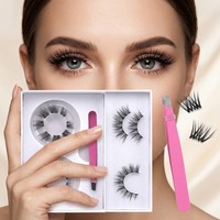 Kit de Pestañas Postizas Pre-Formadas, Naturales, 3D, de Fibra Sintética, con Pinzas y Caja de Regalo