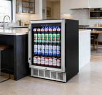 Réfrigérateur commercial en acier inoxydable pour vin et boissons, avec compresseur et porte vitrée, idéal pour cuisine extérieure