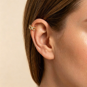 Clip-on <b>Earrings</b> Geometric C-shaped Hollow Micro Insert Zircon Stones Fashion Gift Jewelry - Product Image 1