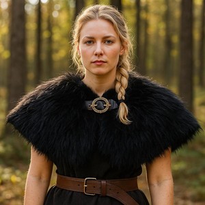 Fullyoung Capa de Hombro Unisex Medieval Vikinga de Piel Sintética de Poliéster, Chal con Cuello de Piel Renacentista para TV, Cine, Halloween, LARP y Cosplay - Product Image 1