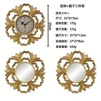 3 pièces, horloge murale décorative de salle de bain élégante et luxueuse de style européen, cadre en or antique, horloge murale ronde créative vintage