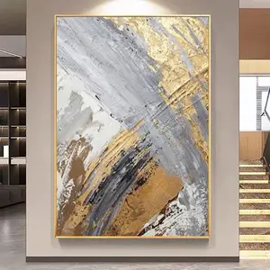 Arte da parete decorazione per la casa in oro 100% dipinto a mano di lusso moderno grande lamina astratta realizzata a mano su tela personalizzata