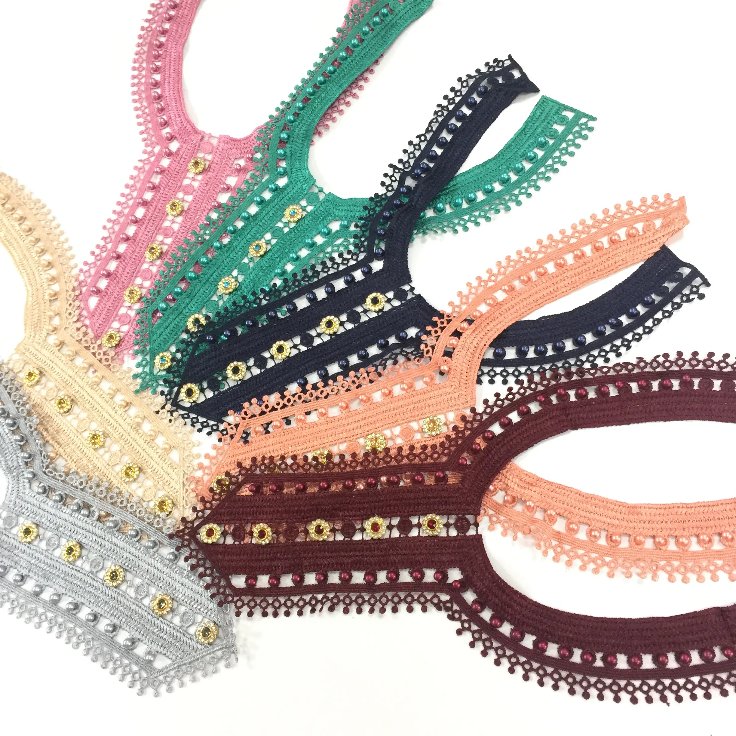 2022 Custom High Quality Fashion Crochet Neckline Lace Collar With Beads