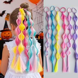 Lot de 6 extensions de queue de cheval à bulles colorées de 16 pouces pour filles, tresses bouffantes ombrées avec élastiques, accessoires de cheveux amusants pour les fêtes - Product Image 4
