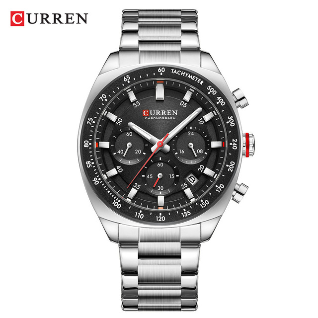 Men's Watch CURREN 8497 Business Steel Band Alloy Waterproof Multifunctional Luminous Chronograph Calendar Quartz Watch