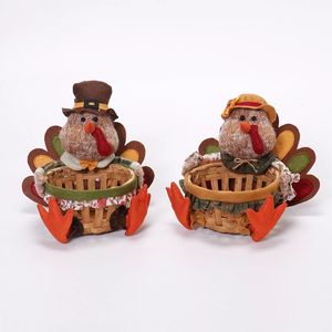 Ensemble de 2 figurines de dinde en peluche avec panier de récolte, décoration de table pour l'automne et Thanksgiving, ornement de Noël - Product Image 1