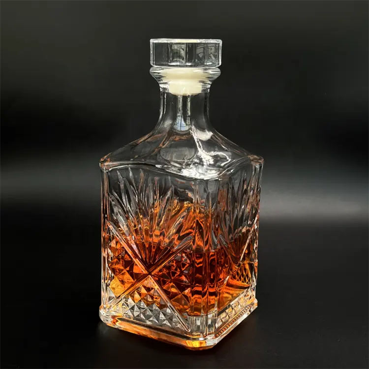 高級手作り透明酒ウイスキースクエアワインスピリットガラスボトル750mlウォッカガラスボトル