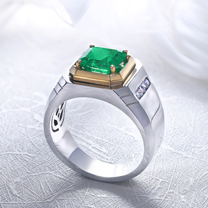 S925 Sterling <strong>Silver</strong> Fine <strong>Ring</strong> with Lab Grown <strong>Emerald</strong> for Men - Product Image 4