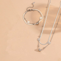 Ensemble de perles à double couche avec transfert de fleur à quatre feuilles, collier et bracelet, lame en acier inoxydable plaqué or, islamique, non décolorant, tendance