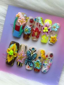 Ongles à presser longs réutilisables ShuangYu personnalisables en acrylique 3D, motif fleur et papillon, forme carrée, hypoallergéniques, application facile, protection renforcée - Product Image 4