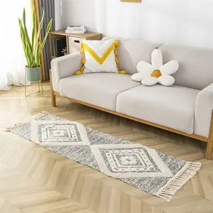 Wholesale Cotton And Linen Woven Mat High Quality Floor Mats Living Room Carpet With Tassel