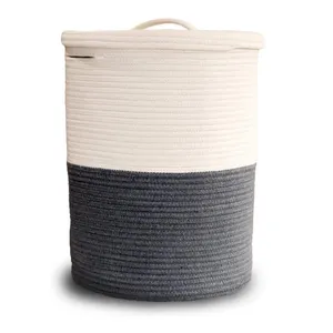 Premium Cotton Rope Basket Large Baskets For Storage Brown Farmhouse Basket With Cover Or Lid
