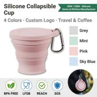 Mug de Voyage à Café Pliable en Silicone OEM 180 ml, Gobelet de Camping Rétractable avec Mousqueton