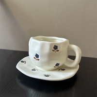 Tasses à café en céramique classiques faites à la main de 300 ml avec soucoupe irrégulière, ensemble de thé de l'après-midi, mug pour couple, cadeau