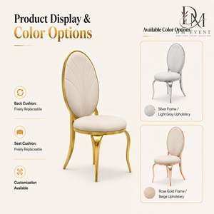 Silla de banquete ovalada de acero inoxidable dorado al por mayor con respaldo alto y tapicería con costuras en abanico para eventos de bodas y hoteles - Product Image 5