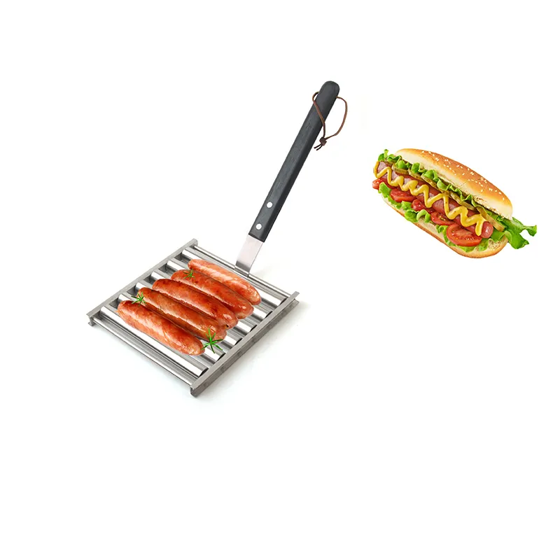 6 Hot Dogs Roller Grilling Accessories for Sausages with Removable Long Handle