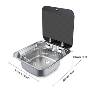 Évier de <span class=keywords><strong>camping</strong></span>-<span class=keywords><strong>car</strong></span> grand format 435x420mm avec robinet et couvercle pliable, cuve profonde en acier inoxydable pour <span class=keywords><strong>camping</strong></span>-<span class=keywords><strong>car</strong></span>, caravane, motorhome, cuisine marine - Product Image 2