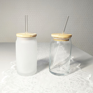 つや消し白昇華ブランク16オンス缶型ビールグラス蓋付き飲料飲料用 - Product Image 1