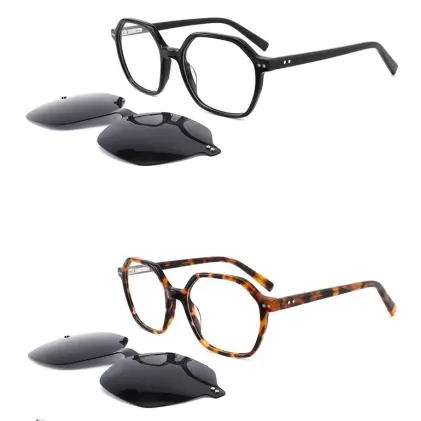 Gözlük üzerinde moda yuvarlak güneş kadınlar 2 In 1 polarize gözlük marka tasarımcısı reçete gözlük çerçevesi