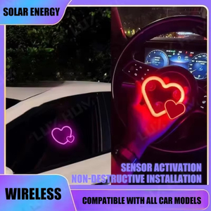 Lampe LED solaire en forme de cœur pour vitre arrière, avec capteur tactile sans fil, affichage néon pour voiture, lampe d'accentuation stroboscopique - Product Image 3