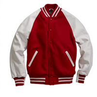 Veste universitaire rouge et blanche, style baseball, boutons pression sur le devant, bordure côtelée, manches contrastées, veste universitaire décontractée pour hommes