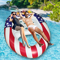 Chaise flottante gonflable drapeau américain avec appui-tête, siège en maille rafraîchissante à 15 trous, motif étoiles et rayures patriotiques, pour piscine