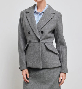 <span class=keywords><strong>Blazer</strong></span> de Mujer Gris de Lana Mezclada con Doble Botonadura, Cuello Solapa y Cintura Ajustada, Chaqueta Elegante para Oficina - Product Image 2