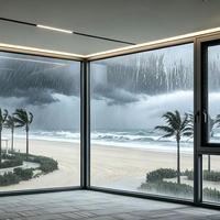 Porte-fenêtre panoramique fixe en aluminium avec verre anti-ouragan, cadre sol-plafond à rupture de pont thermique, double vitrage, grand panneau