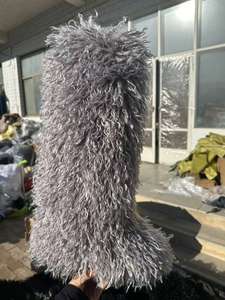 פרווה מונגוליאנית חורף מונגוליאנית נשים ארוכות מגפי החלקה חמה-על גומי הבלעדית שטוח מעל הברך - Product Image 5