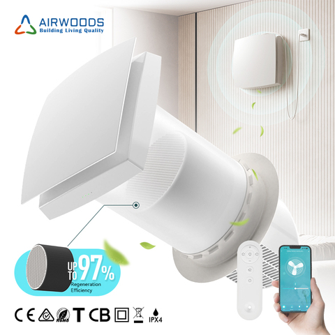 Heat Recovery Ventilation Mini Wall Mounted Living Room Exhaust Quiet Fan Energy Saving Ventilation Remote Control Erv System