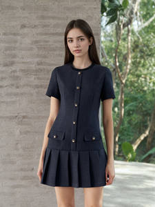 เดรส<span class=keywords><strong>ล</strong></span>ำลองจับจีบแขนสั้นสีฟ้าเข้มมีกระเป๋ากระดุมละเอียดอ่อนสไตล์ทอรอบเอวธรรม<span class=keywords><strong>ช</strong></span>าติ - Product Image 6