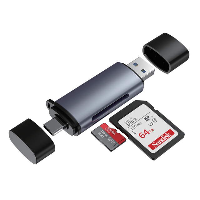 JCR001S 2-in-1 3.0 Type-C USB External SD TF Card Reader