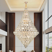 Lustre en cristal moderne de luxe ovale E12, suspension longue sur mesure à hauteur réglable pour hôtel, duplex, escalier haut