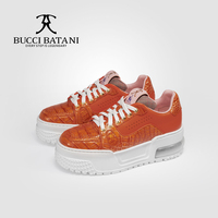 Chaussures décontractées pour hommes BUCCI BATANI, en cuir et tissu Scabal, couleur orange lave, à lacets, semelle extérieure en caoutchouc XL, SC070-E020