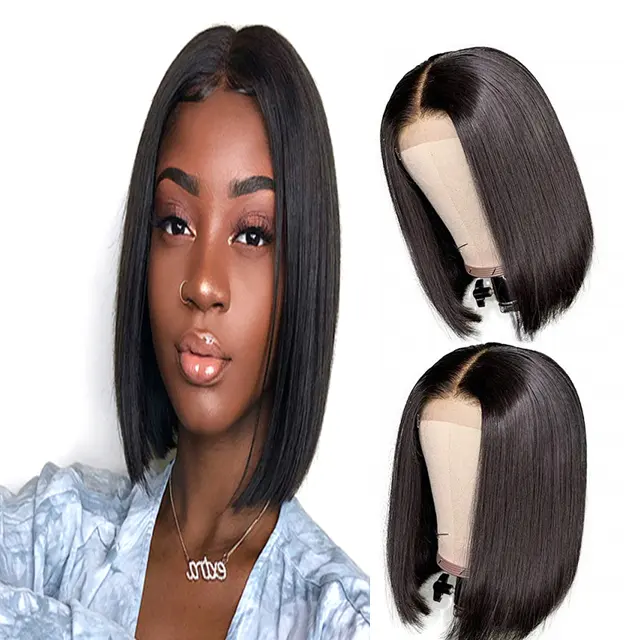 High Quality Factory Price Bob human hair Wigs, raw indian temple bob 100% natural human hair lace front wigs For Black Women