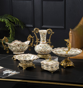 Fabrication chinoise, style européen, artisanat de fleurs en céramique turque de luxe antique fait main avec base en alliage, design <span class=keywords><strong>Art</strong></span> Déco - Product Image 4