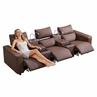 Ensemble de canapés inclinables électriques de luxe avec consoles multimédias intégrées, charge sans fil et lampes de lecture pour villa et home cinéma