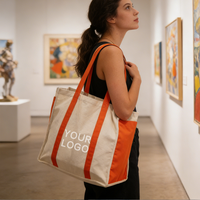 Sac fourre-tout réutilisable en toile beige et orange, grande capacité, deux poches latérales, plusieurs couleurs, matériau recyclé pour la plage