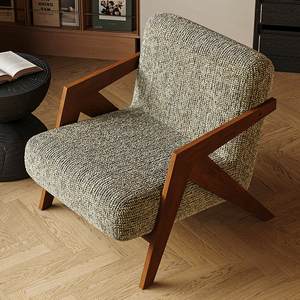 Poltrona Retrò Antica Rustica di Lusso, Arredamento Nordico Moderno, Sedia in Tessuto e Legno per <span class=keywords><strong>Soggiorno</strong></span>, Poltrona Lounge d'Accento - Product Image 3